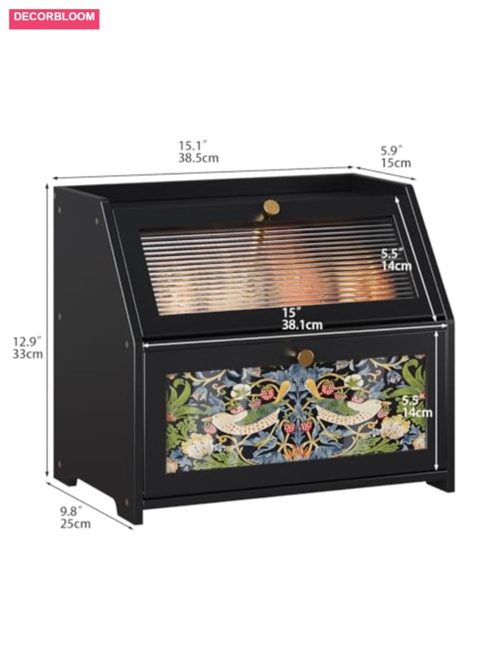 Bamboo Bread Box with Acrylic Door, 2 Layer, Farmhouse Design, Magnetic - Picture 2 of 6